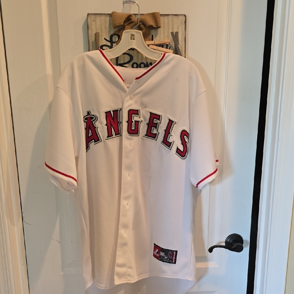 ANGELS Majestic White and Red Baseball Jersey